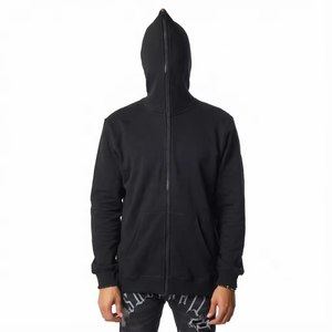 Sweat-shirt à capuche zippé noir pour homme, coupe classique, en coton tricoté, décontracté, pour l'automne, couleur unie, design respirant - Product Image 2