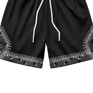 Pantalones Cortos Negros Personalizados de Malla con Diseño Gráfico Metálico, Transpirables, 100% Poliéster, Estilo Urbano, Cierre con Cordón Ajustable, Envío Rápido - Product Image 3