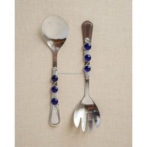 Gold Finish Salad Serving <b>Set</b> With Resin Handles Dishwasher Safe Nice Quality Latest Arrival Salad Spoon & Fork For Parties - Product Image 3