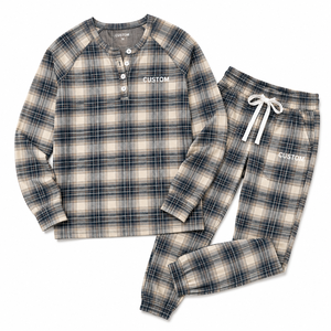 Women Tracksuit <b>Set</b> Plaid Cotton Blend Henley Top <b>Jogger</b> Pants Utility Pockets Casual Loungewear Custom Logo Wholesale Supplier - Product Image 3