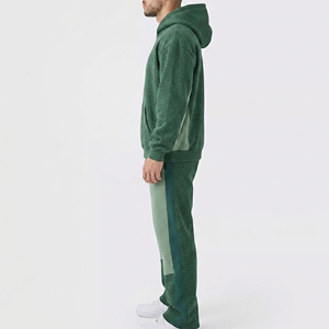 Ensemble de survêtement streetwear imprimé color block 100 % coton respirant coupe classique, 2 pièces, pull à capuche, très tendance - Product Image 5