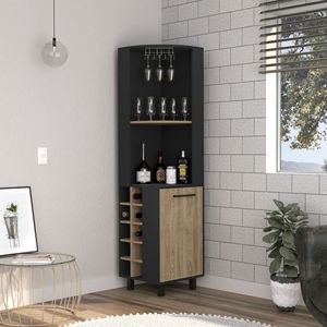 Mobile Bar Monoporta con Dieci Portabottiglie Integrati, Due Ripiani Interni e Due Ripiani Angolari, Disponibile in Nero o Pino - Product Image 2
