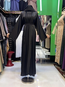 High Quality Modest Dubai Beaded Sequined <b>Long</b> Sleeve Abaya Muslim Traditional Handmade Wedding Women Breathable V Neck - Product Image 5