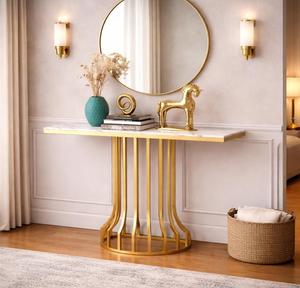 Modern Gold Metal <b>Console</b> <b>Table</b> With <b>Marble</b> Top Glam Entryway Decor Accent Piece - Product Image 1