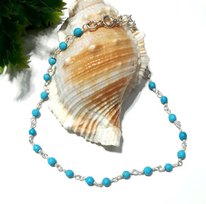 Natural Turquoise <b>Beaded</b> <b>Bracelet</b> 925 Sterling Silver Minimalist Gemstone Jewelry, Handmade Blue Stone <b>Bracelet</b> for Women. - Product Image 4