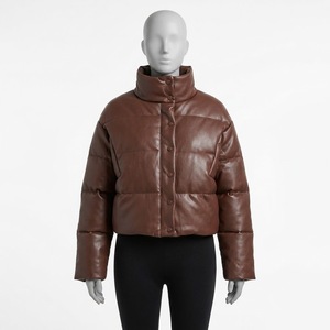 Chaqueta Corta Acolchada de Piel Sintética Marrón para Mujer, Abrigo Grueso y Cálido para Invierno - Product Image 1