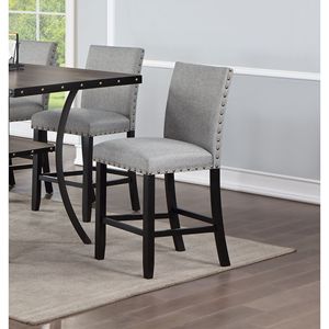 Moderne Sedie da Pranzo in Tessuto Grigio, Set da 2, Altezza Bancone, con Cuscino Imbottito e Finiture con Borchie per Cucina e Sala da Pranzo - Product Image 3