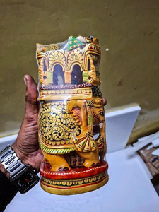รูปปั้นช้างไม้แกะสลักวาดลายด้วยมือ งานฝีมือตกแต่งสไตล์ชาติพันธุ์ สำหรับบ้าน ร้านขายของที่ระลึก - Product Image 1