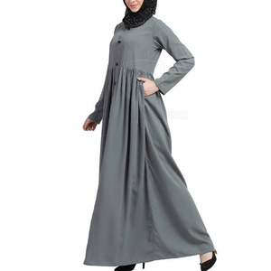 Wholesale Latest Design New Arrival Hot Sale Women's Modest Long Sleeve Abaya Prayer Dress Muslim Ruffles Straight Natural - Product Image 5