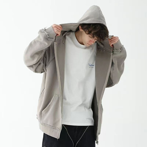 Sudadera con capucha vintage personalizada con cremallera, unisex, 100% algodón, forro polar grueso, borde sin rematar, estilo oversize, básica, para invierno - Product Image 3