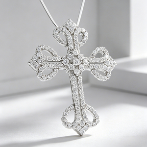 CUSTOM SILVER 10K/14K/18K GOLD PLATED LAB GROWN CVD DIAMOND CLASSIC ENGAGEMENT GIFT SWEATER <b>CHAIN</b> NECKLACE <b>CROSS</b> PENDANT - Product Image 5