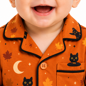 Ensemble pyjama d'Halloween pour bébé, motif chat noir, chapeau de sorcière, feuille de lune, chemise à manches longues avec boutons, pantalon, vêtements de nuit pour nourrissons - Product Image 4
