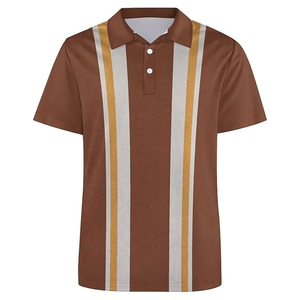 Chemise de golf décontractée moderne rétro pour homme, manches courtes, 100 % coton jersey avec accent gris doré en marron chaud - Product Image 1