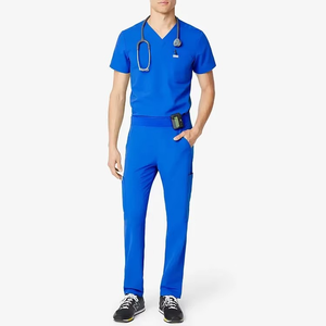 Premium Royal <b>Blue</b> Men's Medical <b>Scrub</b> Set Customize Hospital Nurse Uniform V-Neck Top Cargo Pants Doctor Nursing Workwear Suit - Product Image 6