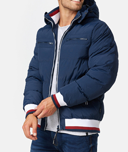 Chaqueta acolchada con capucha azul marino para hombre, abrigo cálido informal con cremallera para invierno - Product Image 5