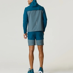 Wholesale Unisex Midweight Hooded Casual Solid Color Tracksuit Set Windbreaker Jacket <b>Zip</b> <b>Pocket</b> <b>Shorts</b> for Outdoor Training - Product Image 4