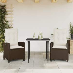 Conjunto de Comedor de Jardín de Mimbre Marrón para 2 Personas, Muebles de Exterior Resistentes a la Intemperie, Diseño Contemporáneo - Product Image 3