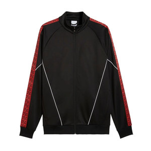 Veste de survêtement noire zippée pour homme, manches raglan, couleur unie, respirante, tricotée, sportive, coupe droite, col montant, automne - Product Image 1