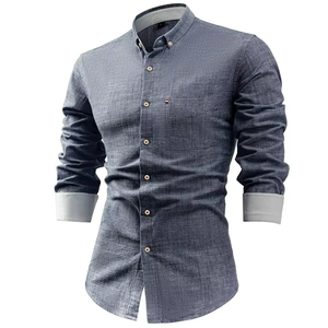 Chemise décontractée d'été à manches longues pour homme, grande taille, en coton et lin, couleur unie, boutonnée, respirante - Product Image 1