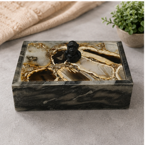 Boîte en pierre rectangulaire, motif agate poli, décoration Feng Shui pour la maison - Product Image 5