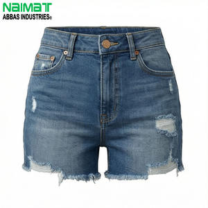 Shorts de mezclilla para mujer de tiro alto, desgastados, ecológicos, impermeables, vintage, de corte regular, lavado medio, para verano - Product Image 1