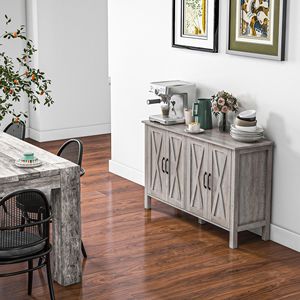 Credenza in Legno Grigio Stile Fattoria da 119 cm con 4 Ante Scorrevoli e 2 Ripiani Regolabili, Mobile Buffet per Bar e Caffè - Product Image 2