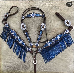Ensemble de sellerie western en cuir repoussé marron foncé, modèle 2026, très demandé, avec têtière et collier de poitrine classiques pour ranch et roping, durable - Product Image 1