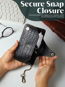 WRIZA Estuche para gafas duradero, clásico, hecho a mano, de cuero genuino con estampado de cocodrilo |   Funda Delgada para Gafas de Sol con Gancho para Llavero | - Product Image 2