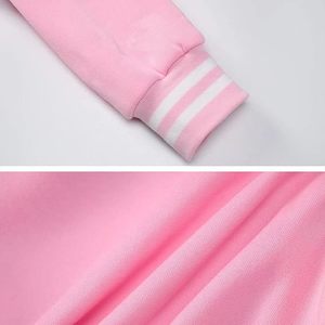 Wholesale Pink Varsity <b>Jacket</b> Women's Full <b>Sleeve</b> Stand Collar Contrast <b>Short</b> Length Polyester Outerwear Autumn Wear - Product Image 5
