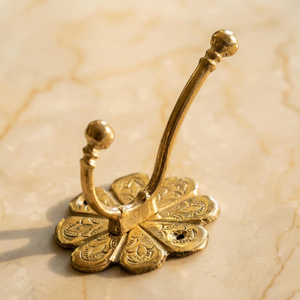 Brass Made Floral Design Wall Mounted <b>Coat</b> <b>Hook</b> Rack <b>Single</b> <b>Hooks</b> Strong and Durable for Home or Mining Antique Style Gold Color - Product Image 2