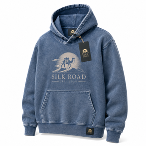 Sweat-shirt à capuche en denim bleu pour homme Silk Road, en coton French Terry imprimé, décontracté, hiver, séchage rapide, coupe ample, avec poche - Product Image 1