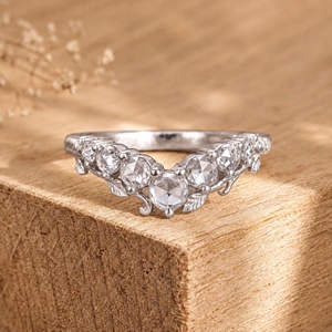 Anillo de Boda Curvo con Diamantes de Laboratorio de Alta Calidad, Corte Rosa, 0.34 Ct, Diseño de Hojas y Espiga, Joyería para Mujer al Mejor Precio - Product Image 2