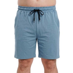 Shorts en piqué 100 % coton bleu ardoise pour homme avec cordon de serrage à la taille, décontractés, respirants, longueur Bermuda, couleur unie, tissu tricoté - Product Image 1