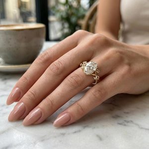 Luxury Moissanite 2CT Oval Cut Floral Cluster Ring Original 925 Silver With Gold Plated <b>For</b> Unisex Authentic Charms <b>Gift</b> <b>For</b> <b>Her</b> - Product Image 3