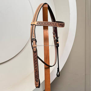Cabecera de caballo de cuero occidental hecha a mano de alta calidad, brida mecanizada a mano para Rodeo Ranch Cowboy Tack, equipo de equitación ecuestre - Product Image 4