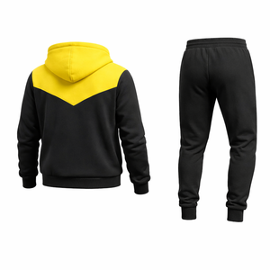 ชุดวอร์มมีฮู้ดสีดำเหลืองสำหรับผู้ชาย ทรงสลิมฟิต แจ็คเก็ตซิป กางเกงจ็อกเกอร์ ชุดกีฬาลำลอง ชุดออกกำลังกาย - Product Image 4