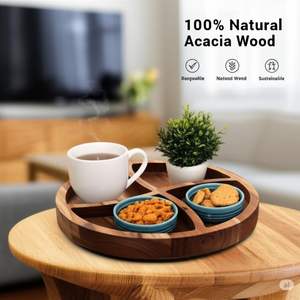 Plateau rond en bois avec 4 compartiments, plateau à collations et fruits secs, décoratif, qualité luxueuse, multi-usages, pour servir des fruits secs - Product Image 4