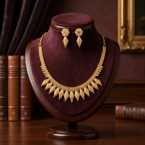 Divyoro Gold Plated Flower Statement Necklace Earrings Set Women Classic Adjustable Length Jewelry <b>Copper</b> Alloy Beads <b>Chain</b> - Product Image 2