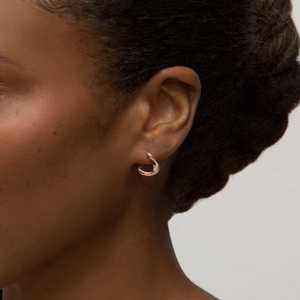 14K Gold Pear Cut Lab Grown Diamond Huggies <b>Hoop</b> <b>Earrings</b> Pave Set Curved Wave Twist 13mm Geometric <b>Hinged</b> Huggie Clasp 0.20ct - Product Image 2