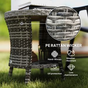"Woven Gray 2-Tier Outdoor Patio <b>Coffee</b> <b>Table</b> with Composite Wood Top & PE Rattan Storage" - Product Image 5