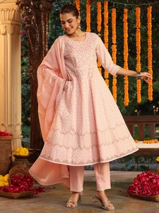 Ensemble Anarkali Premium pour Femme, Rose Pêche Pastel, Col Rond, Manches Trois-Quarts, Pantalon et Dupatta, Tenue Ethnique pour Invitée de Mariage - Product Image 3