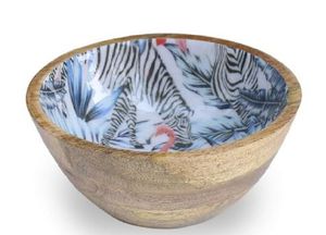 Bol en bois émaillé fait main, écologique et durable, tendance du moment, avec intérieur émaillé bleu floral, idéal pour les salades et les fêtes - Product Image 6