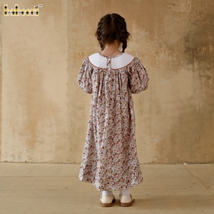 Robe florale décontractée pour enfants, style Bishop, smockée à la main, en coton et lin écologiques, collection automne, vente en gros ODM, vêtements islamiques certifiés OEKO-TEX - Product Image 5