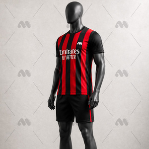Conjunto de Uniforme de Fútbol Personalizado, Rojo y Negro a Rayas, de Secado Rápido, Transpirable, Manga Corta - Product Image 2