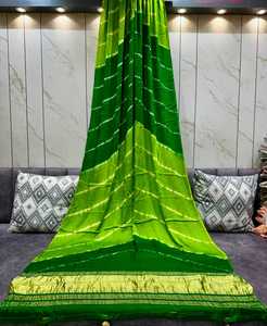Auténtico Sari Rajastaní de Seda Gajji Pura Multicolor Leheriya, Prenda Étnica de Seda Suave - Product Image 1