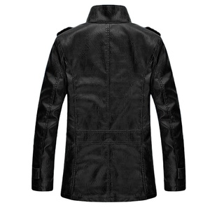 Men's Black PU Leather Moto Jacket Turn-down Collar Zipper Closure Faux Fur Lining <b>Slim</b> Fit Breathable Winter Warm Front <b>Coat</b> - Product Image 2