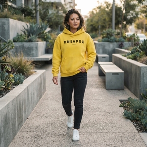 Customs <b>Yellow</b> Oversized Cotton <b>Hoodie</b> <b>Men</b> Casual Fleece Pullover Front Logo Print Autumn Streetwear Sweatshirt - Product Image 5