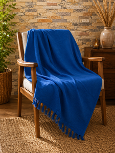 Manta de Sofá de Viaje Moderna, 100% Algodón Orgánico, Hecha a Mano, de Lujo, Ecológica, para Todas las Estaciones, con Estampado a Bloque, Tejida y Transpirable - Product Image 1