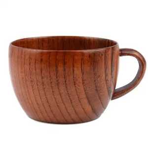 Taza de café alta de madera con asa geométrica, de madera oscura maciza, ecológica, duradera, regalo de empresa, para té, venta al por mayor - Product Image 1
