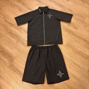 Ensemble survêtement homme hiver streetwear coupe-vent et short 2 pièces uni jogging sportswear - Product Image 5